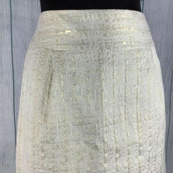 Merona Skirt Women's Size 10 Metallic Gold Back Zipper A-Line Mini Peated Pencil - Picture 2 of 8